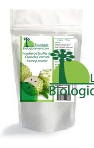 Achetez de la poudre de feuilles de corossol graviola sur la boutique biologiquement.com, CLIQUEZ